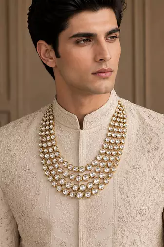 Gold plated layered kundan groom mala necklace