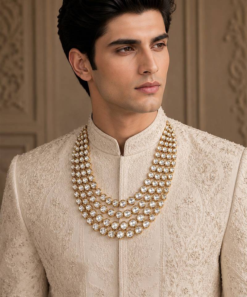 Gold plated layered kundan groom mala necklace