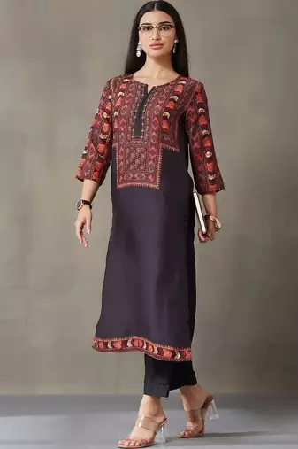 women ethnic motifs printed regular kurta with trousers