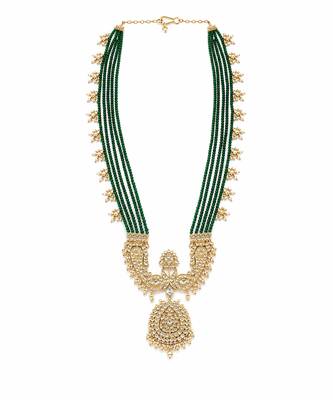 Green beaded kundan pendant necklace 2