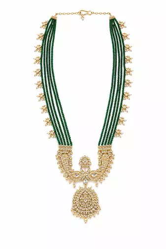 Green beaded kundan pendant necklace