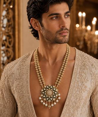 Gold plated kundan floral pendant necklace 1