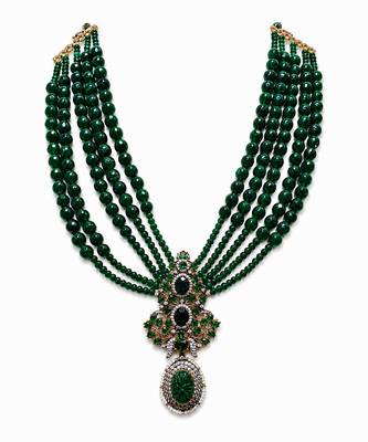 Gold plated multi layered green beaded pendant necklace 2