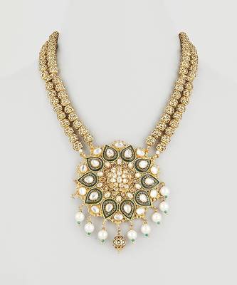 Gold plated kundan floral pendant necklace 2