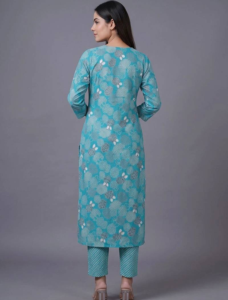 women ethnic motifs printed regular thread work cotton kurta with trousers & with dupatta