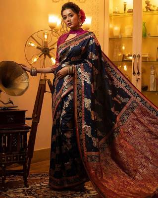 navy_blue woven design zari banarasi saree 1