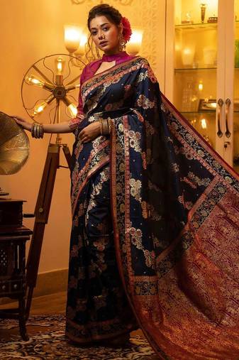 navy_blue woven design zari banarasi saree