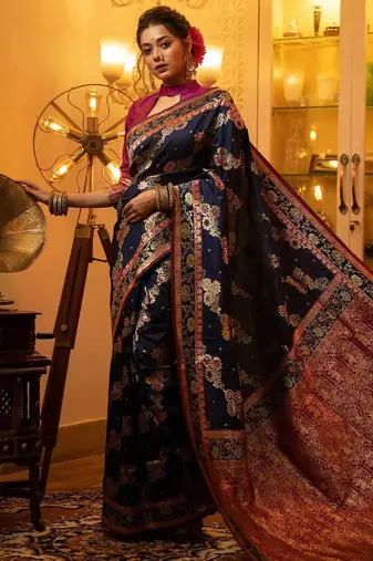 navy_blue woven design zari banarasi saree