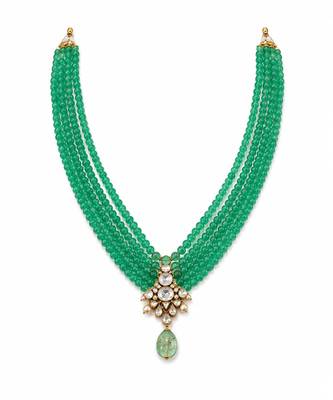 Jade green beaded kundan pendant mala necklace 2