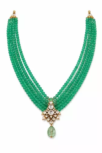 Jade green beaded kundan pendant mala necklace