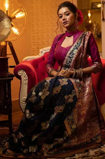 navy_blue woven design zari banarasi saree