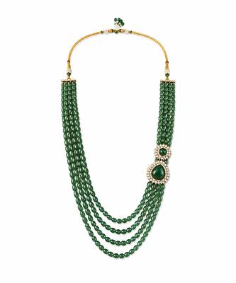 Gold plated layered green beaded statement mala necklace 2