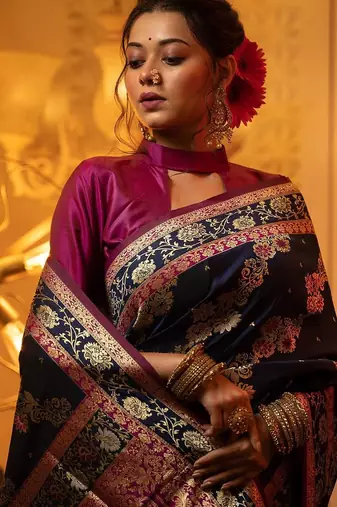 navy_blue woven design zari banarasi saree