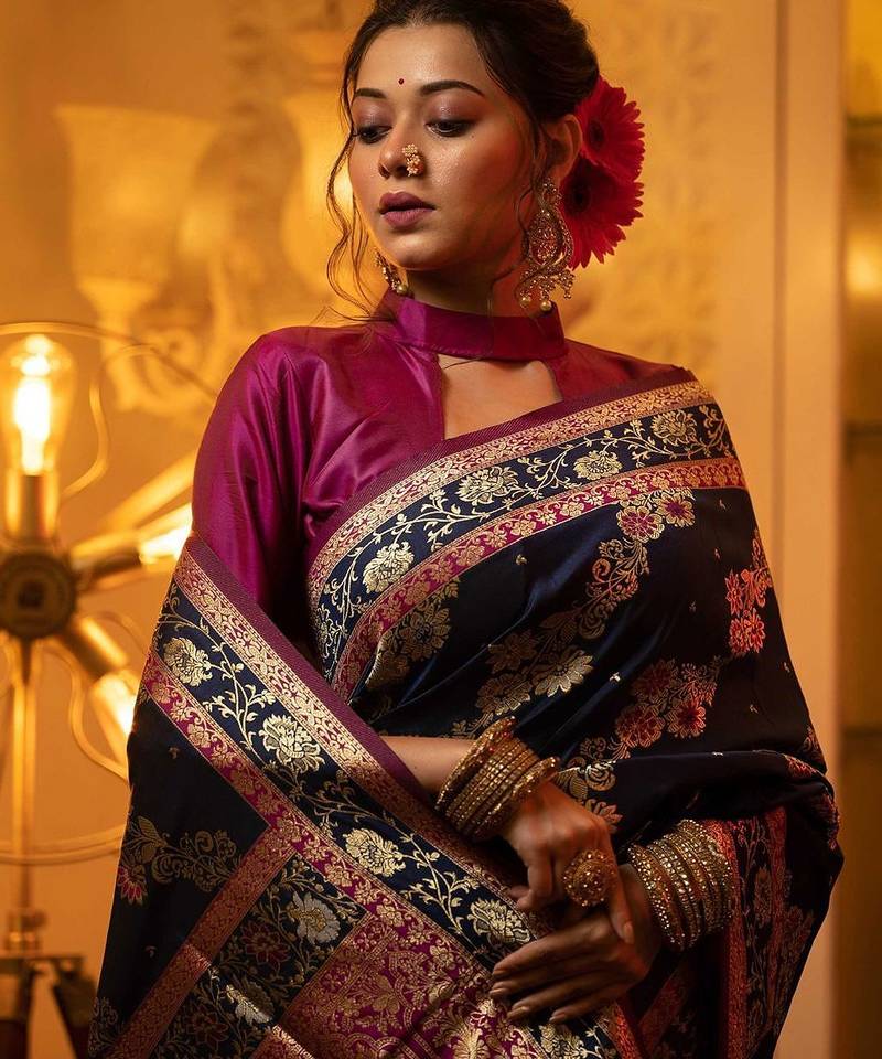 navy_blue woven design zari banarasi saree