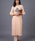 women striped regular thread work kurta with trousers