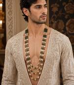 Gold plated green beaded kundan groom mala necklace