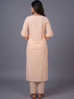 women striped regular thread work kurta with trousers 3