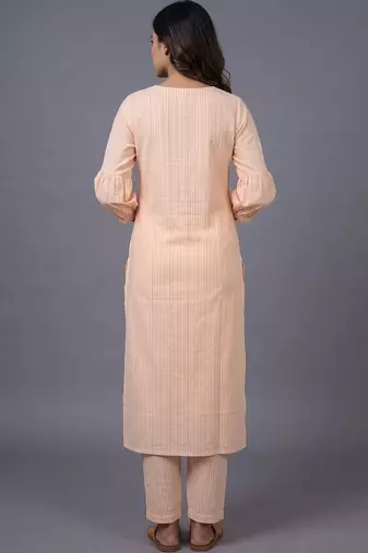 women striped regular thread work kurta with trousers
