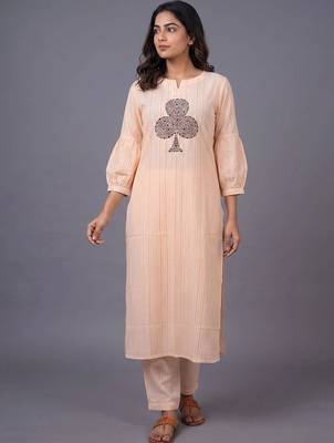 women striped regular thread work kurta with trousers 5