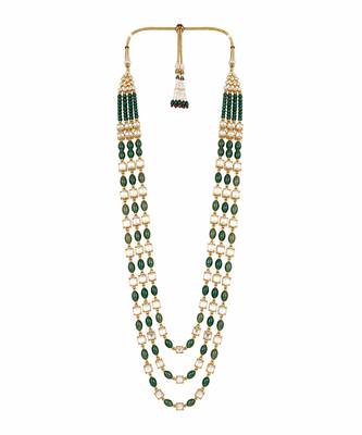 Gold plated green beaded kundan groom mala necklace 2