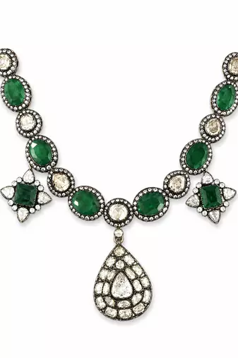 Green stone polki pendant necklace
