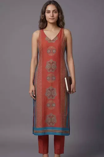 women ethnic motifs printed regular kurta with trousers