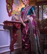 purple purple & blue ethnic motifs woven design zari banarasi saree