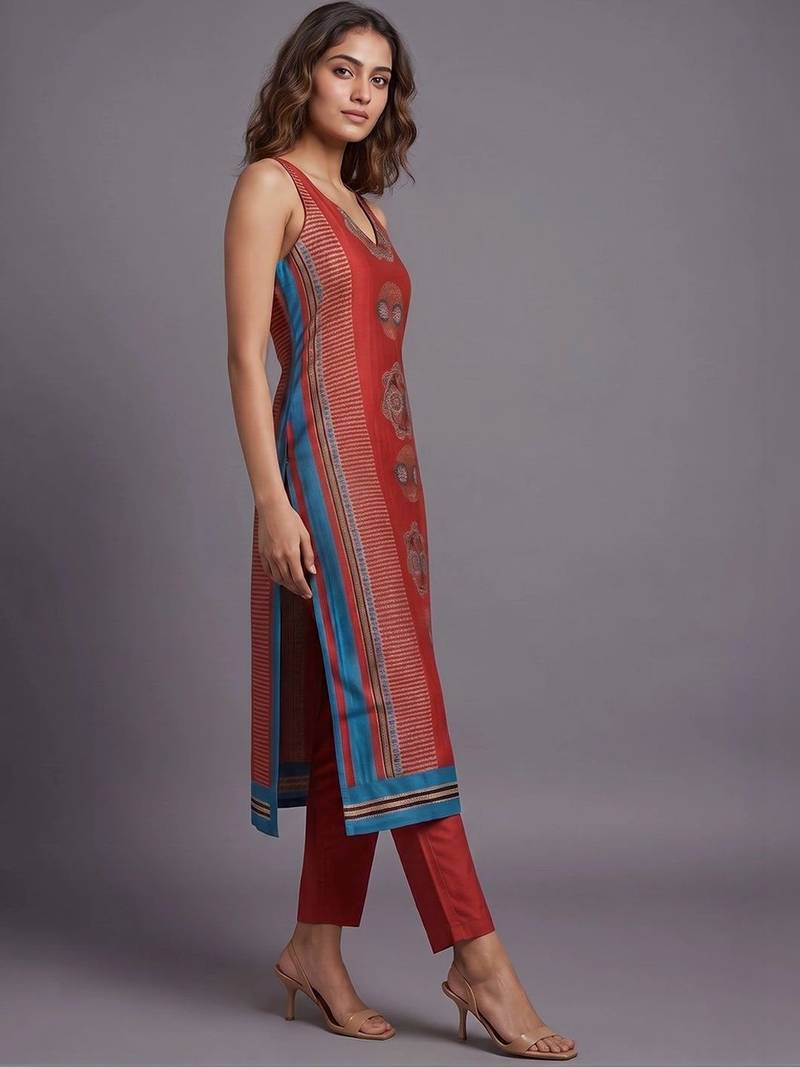 women ethnic motifs printed regular kurta with trousers