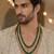 Gold plated layered kundan green beaded mala necklace