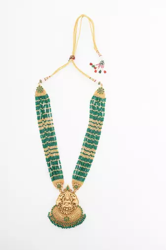 Green beaded temple pendant necklace
