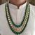 Gold plated layered kundan green beaded mala necklace
