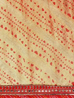 beige bandhani gotta patti pure chiffon saree 4