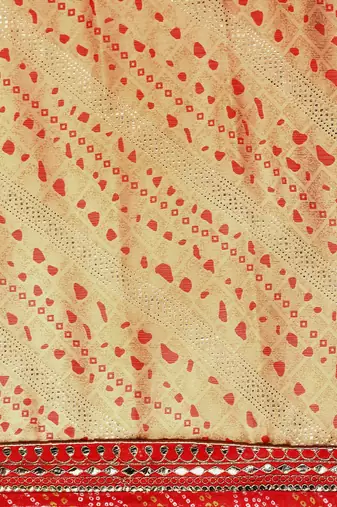 beige bandhani gotta patti pure chiffon saree