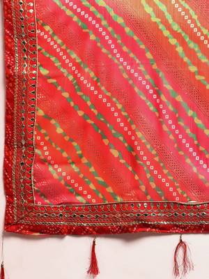 beige bandhani gotta patti pure chiffon saree 5