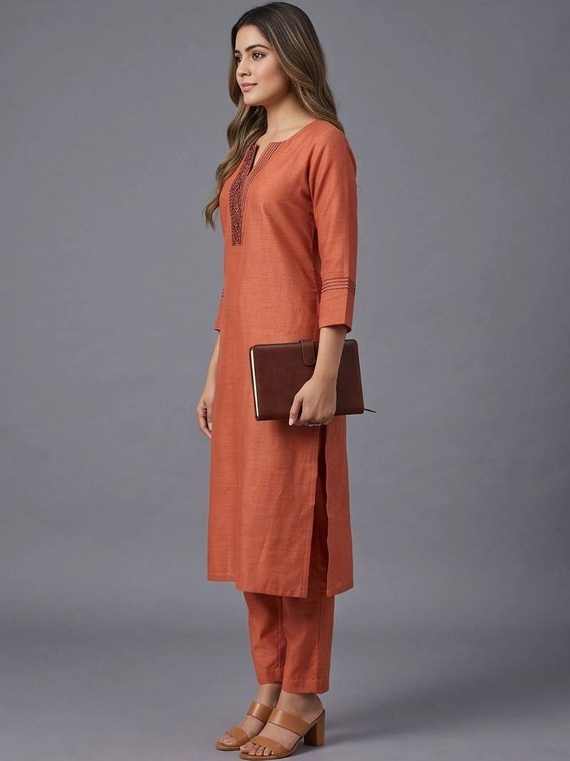 women ethnic motifs embroidered regular thread work kurta with trousers