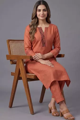 women ethnic motifs embroidered regular thread work kurta with trousers