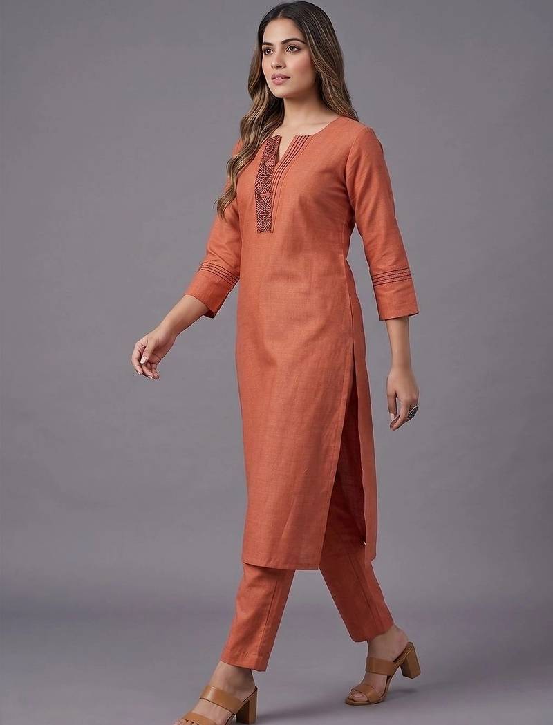 women ethnic motifs embroidered regular thread work kurta with trousers