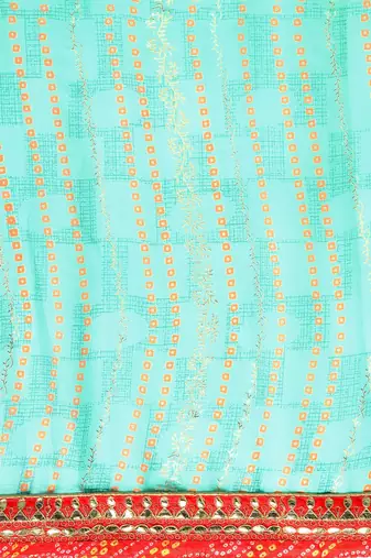 turquoise bandhani gotta patti pure chiffon saree
