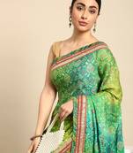 green bandhani gotta patti pure chiffon saree