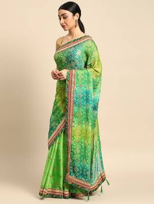 green bandhani gotta patti pure chiffon saree 2