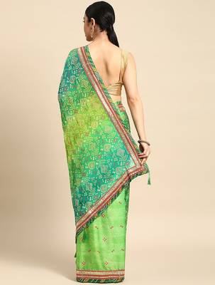 green bandhani gotta patti pure chiffon saree 3