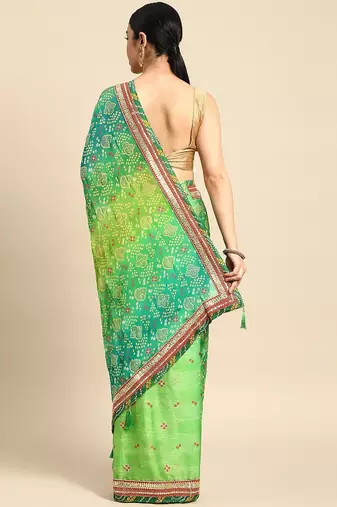 green bandhani gotta patti pure chiffon saree