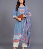 women printed regular kurta with trousers & with dupatta