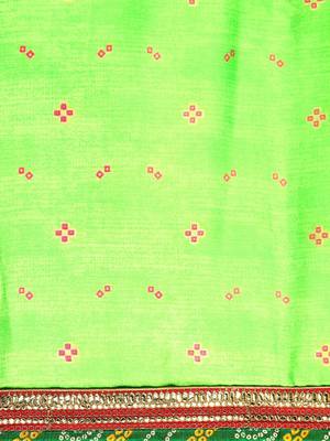 green bandhani gotta patti pure chiffon saree 4