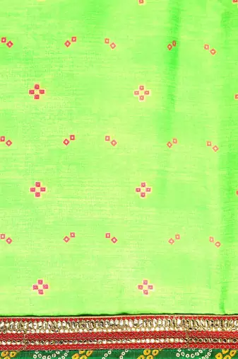 green bandhani gotta patti pure chiffon saree