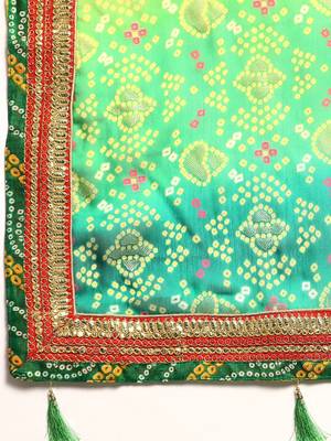 green bandhani gotta patti pure chiffon saree 5