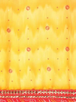 yellow bandhani gotta patti pure chiffon saree 4