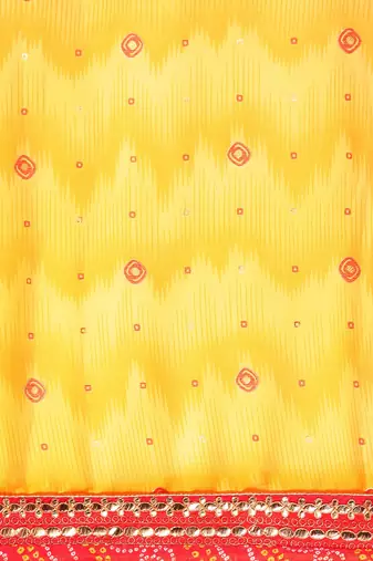 yellow bandhani gotta patti pure chiffon saree
