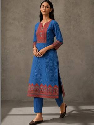 women ethnic motifs printed regular kurta with trousers 5