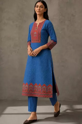 women ethnic motifs printed regular kurta with trousers